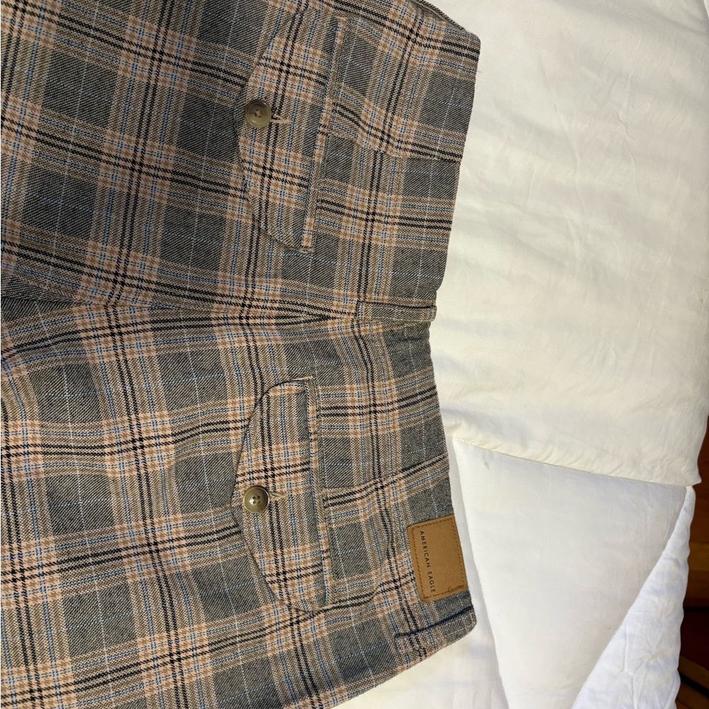 American Eagle Outfitters Wide Leg Plaid Pants - Gray and Tan - Picture 3 of 6